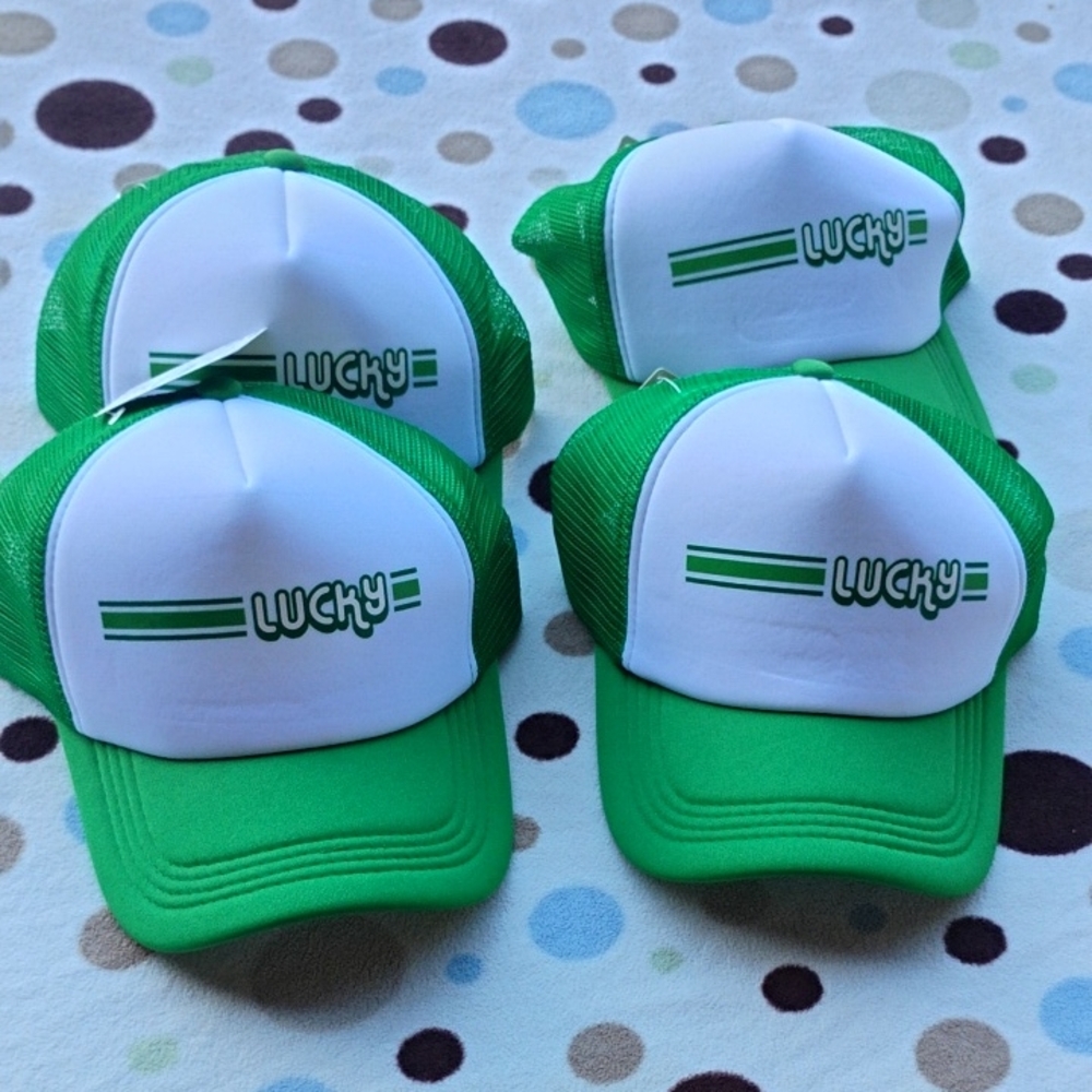 🆕 4 Lucky Green and White Trucker Hat